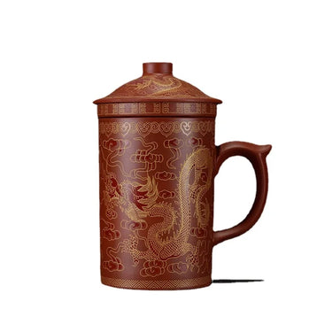 Handmade Yixing Dragon/Beauty Purple Clay Tea Mug with Lid and Tea Infuser Tea Cup Office Water Cup Gift Mug Drinkware