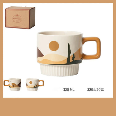 Morandi Coffee Cup Retro Ceramic Hand Coffee Mug Water Cup Breakfast Cup High Appearance Pull Flower Cup Gift Coffee Cup