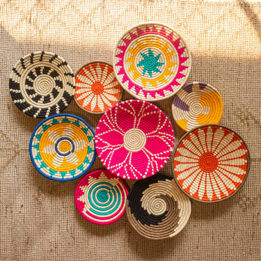 New Collection Assorted Sabai Handwoven Grass Baskets, African Plates, Set of 4/6/8/10 Wall Art, African Baskets, Wall Decor