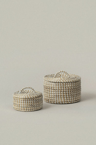 Canister Basket with Lid for Countertop Storage & Organization, Trinket Shelf Box, Entryway Tray, Handwoven Shelf Organizer, Bathroom Basket