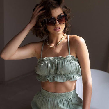 Two Layers Gauze Set, Boho Two Piece Set Women, Two Piece Set,Beach Wear,Yoga Outfit,Organic Outfit, Summer Set, Muslin Clothing