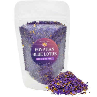 PRE-GROUND 100% Organic Egyptian Blue Lotus Petals & Stems • Nymphaea Caerulea • No Additives, Pesticides, or Chemicals • Blue Lotus Flower