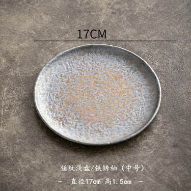 Stoneware Hammer Pattern Shallow Plate Hotel round Western Food Steak Plate Tableware Snack Salad Fruit Sushi Plate Tableware