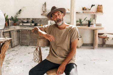 Mens Boho Shirt ∆ Raw Cotton Hippie Tshirt Boho Mens Clothing ∆ Man Festival Clothes Organic Vegan Tee Shirt ∆ Eco Comfy Tribal Top / Sage