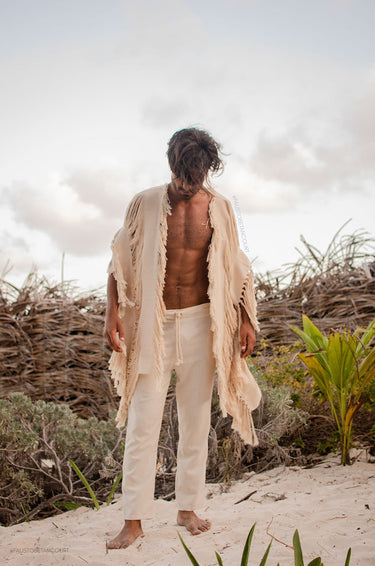 Burning Man Frayed Kimono 35 Inches Long, Boho Chic Burning Man Oversized Handmade Poncho, Coachella Relax Fit Hand Knit Unisex Poncho
