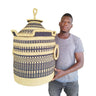 AFRICAN LAUNDRY BASKET with Lid, African Woven Basket, Blanket Basket, Tall Laundry Hamper,Storage Wicker Storage Basket Lid, Bolga Basket